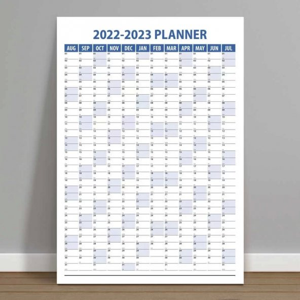 2023 - 2024 Akademik Yıllık Planlayıcı Duvar Takvimi Mavi Çizgili Wall Planner - 35 X 50 CM Boy