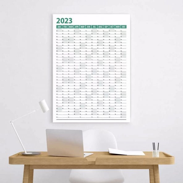 2024 Yıllık Planlayıcı Duvar Takvim Yeşil Yearly Wall Planner - 35 X 50 CM Boy