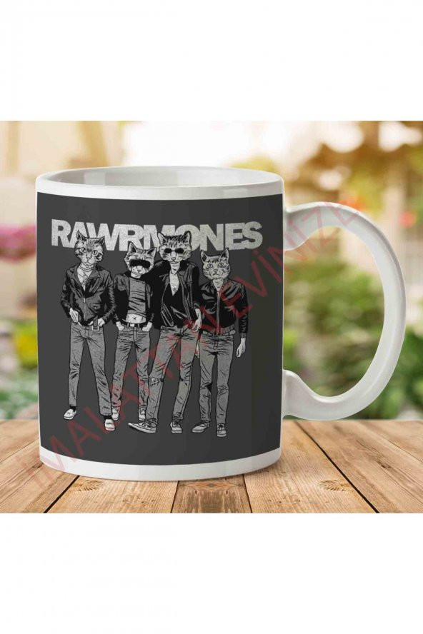 1-1869 Rawrmones Cat Ramonesjpeg İki Tarafı Baskılı Kupa Bardak