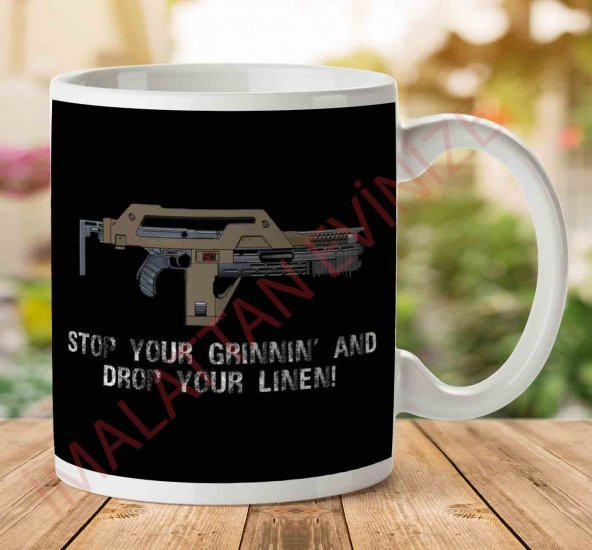 1-2091 Stop Your Grinnin Drop Your Linen Aliens İki Tarafı Baskılı Kupa Bardak