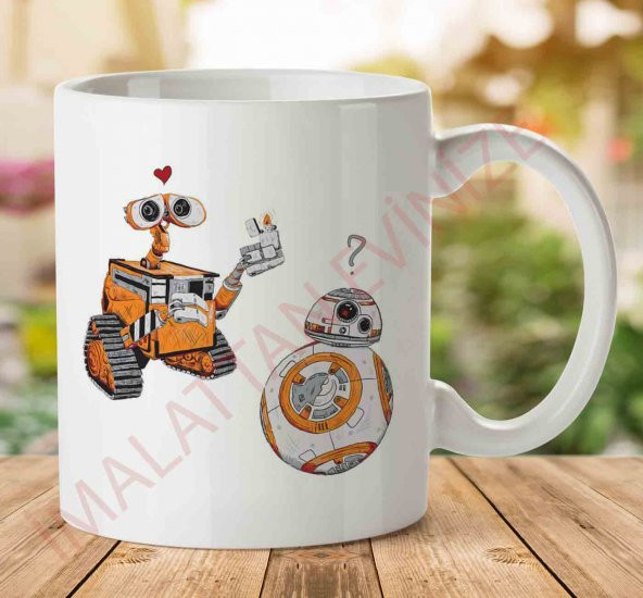 1-2234 Two Robots Wall e and BB8 Star Wars Episode VII the Force Awakens Droidjpeg İki Tarafı Baskılı Kupa Bardak