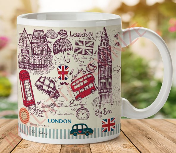 1-288 LONDRA BEYAZ İki Tarafı Baskılı Kupa Bardak