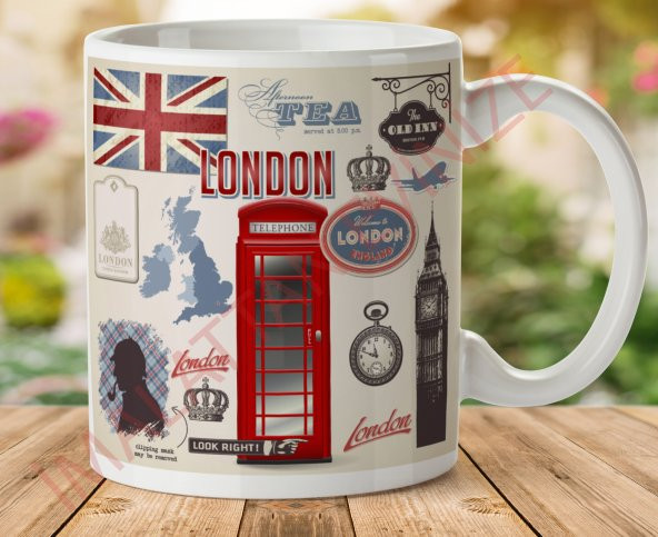 1-291 LONDRA MODERN TASARIM İki Tarafı Baskılı Kupa Bardak