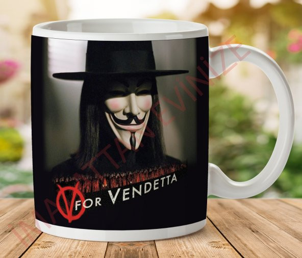 1-474 FOR VENDETTA TASARIM İki Tarafı Baskılı Kupa Bardak