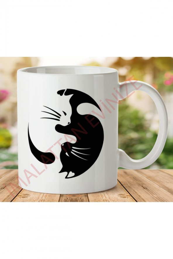 1-503 YING YANG KEDİLER İki Tarafı Baskılı Kupa Bardak