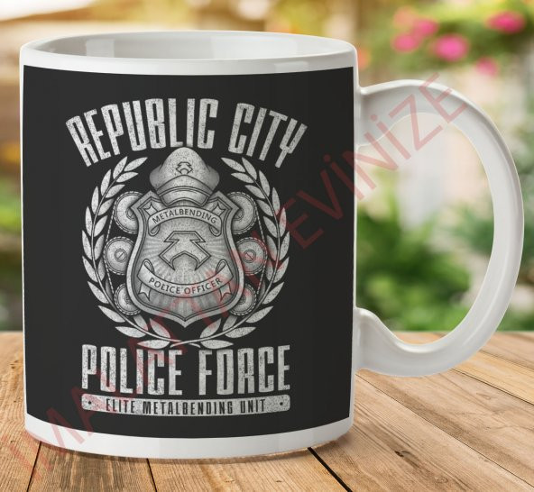 1-638 Cumhuriyet  Şehri Polis Güçü İki Tarafı Baskılı Kupa Bardak