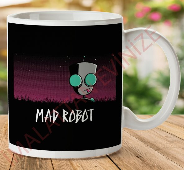 1-662 Mad Robot Gir Invader İki Tarafı Baskılı Kupa Bardak
