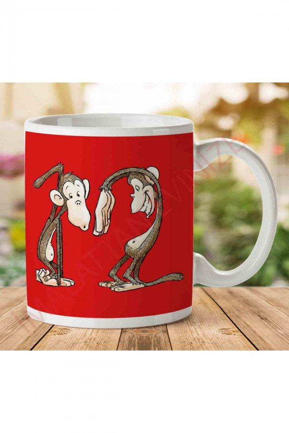 1-729 12 Monkeys Monkey Shapes İki Tarafı Baskılı Kupa Bardak
