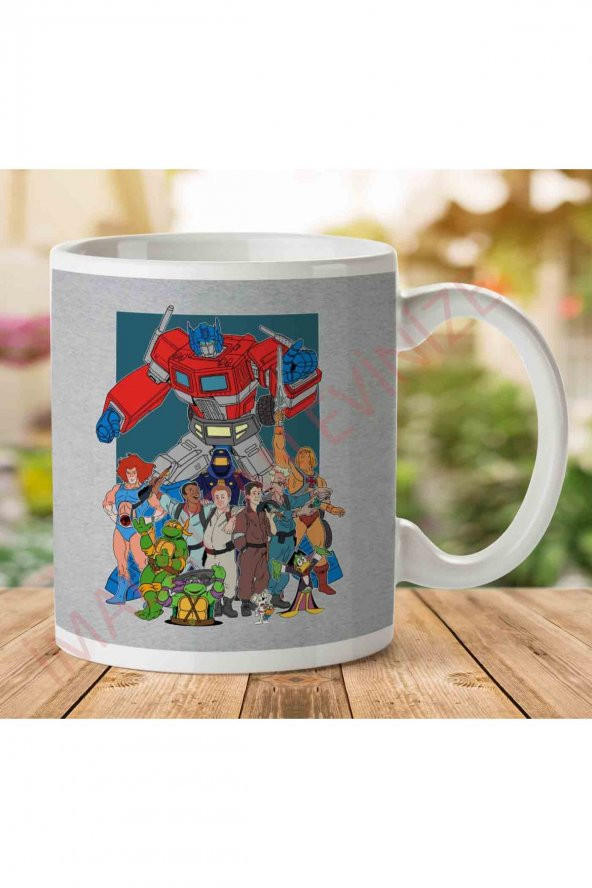 1-731 80s Cartoon Heroes Optimus Prime Ghostbusters İki Tarafı Baskılı Kupa Bardak