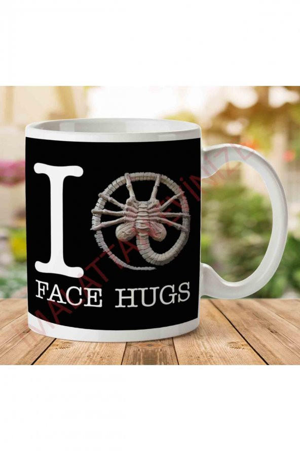 1-757 Alien I Heart Face Hugs İki Tarafı Baskılı Kupa Bardak
