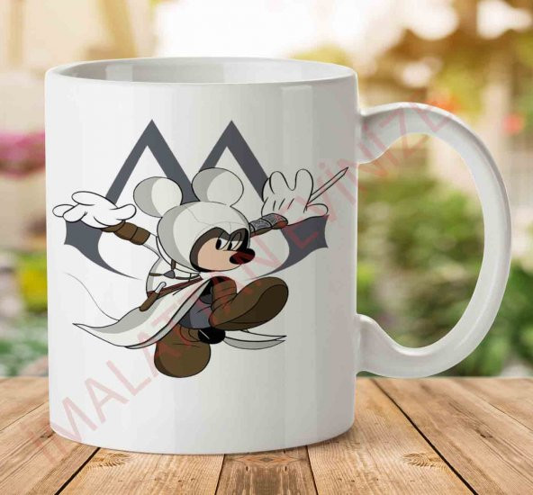 1-924 Assassin Mickey Mouse İki Tarafı Baskılı Kupa Bardak