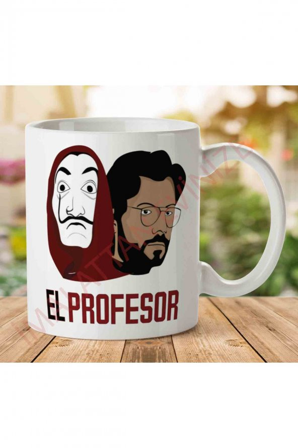 1-972 El Profesör Maskeli La Casa De Papel İki Tarafı Baskılı Kupa Bardak