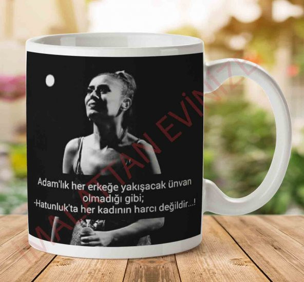 A2862 Yıldız Tilbe Adamlık Hatunluk İki Tarafı Baskılı Kupa Bardak
