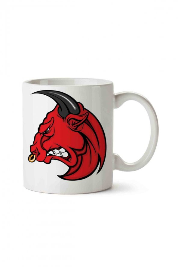 Angry Bull Head Bing İki Tarafı Baskılı Kupa Bardak