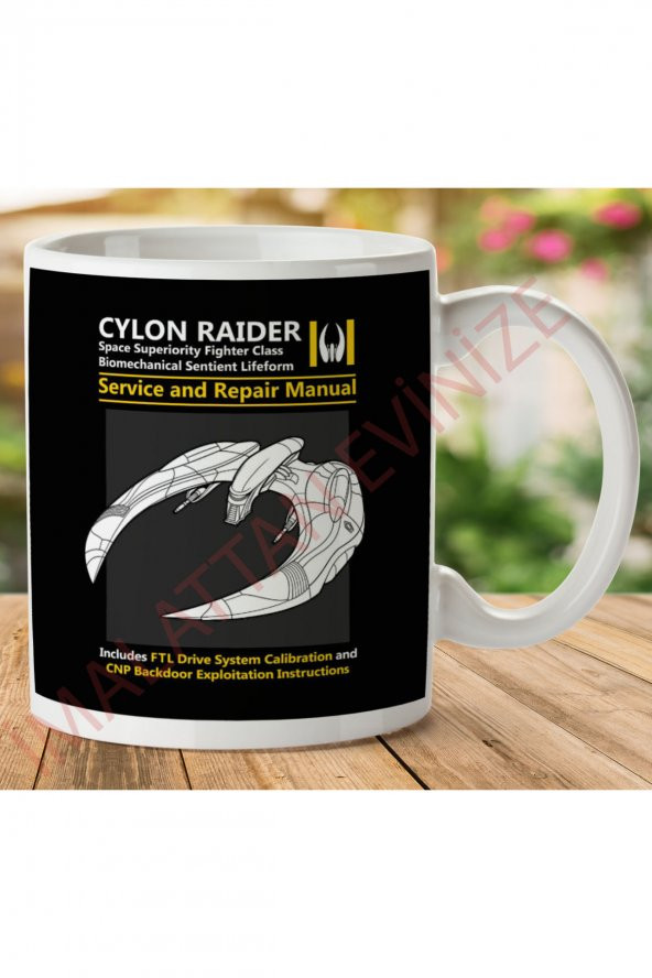 Battlestar Galactica Cylon Raider Servis ve Onarım El Kitabı İki Tarafı Baskılı Kupa Bardak