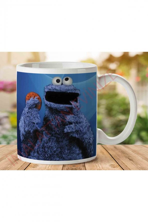 Blue Cookie Monster Kurabiye Canavarı İki Tarafı Baskılı Kupa Bardak