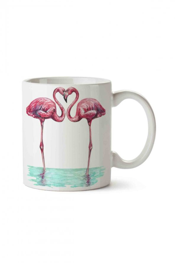 Flamingo Aşk İki Tarafı Baskılı Kupa Bardak