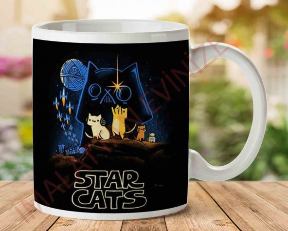 Kediler Savaşı Star Cats İki Tarafı Baskılı Kupa Bardak