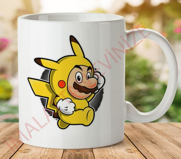 Pika Elbise Süper Mario Pikachu Pokemon İki Tarafı Baskılı Kupa Bardak