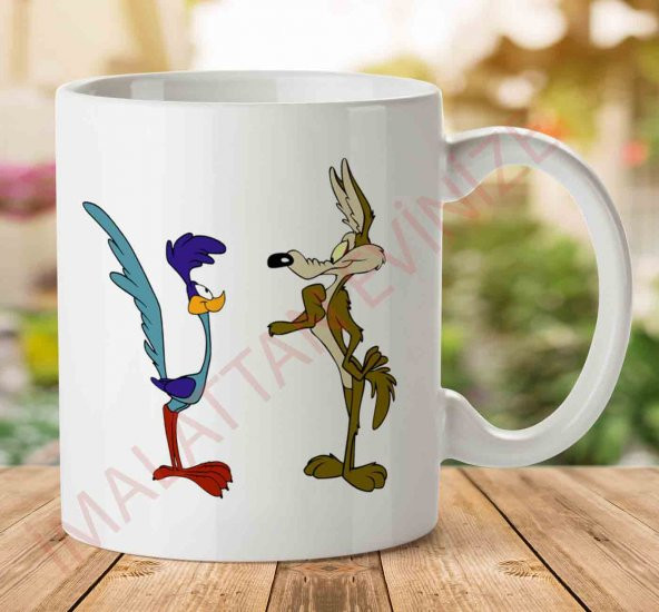 Road Runner ve Coyote İki Tarafı Baskılı Kupa Bardak