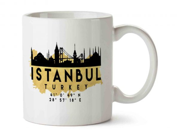 İstanbuk Türkiye Koordinatlar İki Tarafı Baskılı Kupa Bardak