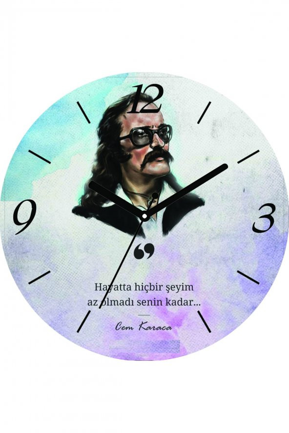 Cem Karaca Hayatta Hiçbir Şeyim Az Olmadı Çap 30cm Sessiz Akar Bombeli Gerçek Cam Duvar Saati - 1