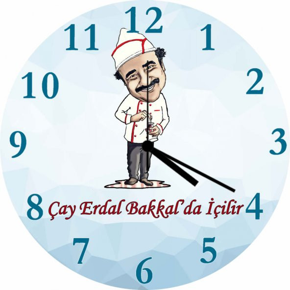 Erdal Bakkalda Çay İçilir Çap 30cm Sessiz Akar Bombeli Gerçek Cam Duvar Saati