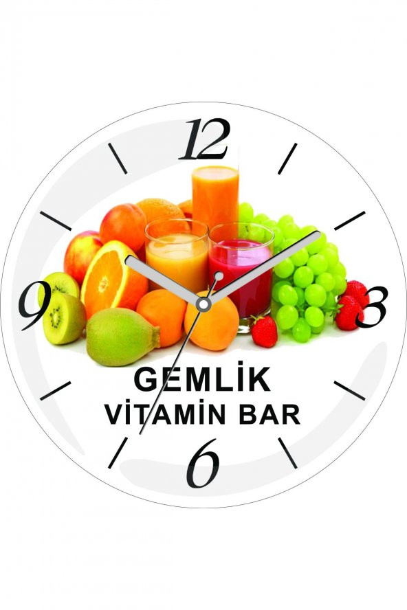 Firmaya veya Kişiye Özel Vitamin Bar Çap 30cm Sessiz Akar Bombeli Gerçek Cam Duvar Saati