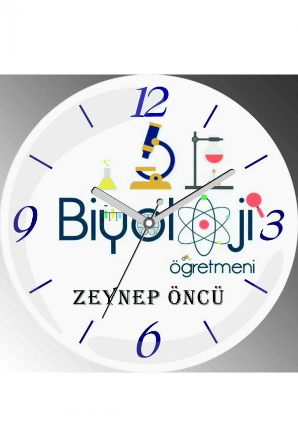 Kişiye Özel Biyoloji Öğretmeni i Çap 30cm  Bombeli Gerçek Cam Duvar Saati