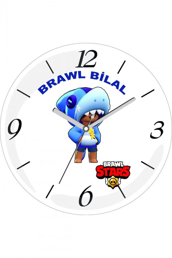Kişiye Özel Brawl Stars Logo Leon Çap 30cm  Bombeli Gerçek Cam Duvar Saati