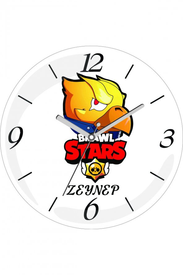 Kişiye Özel Brawl Stars Logolu Crow Çap 30cm  Bombeli Gerçek Cam Duvar Saati