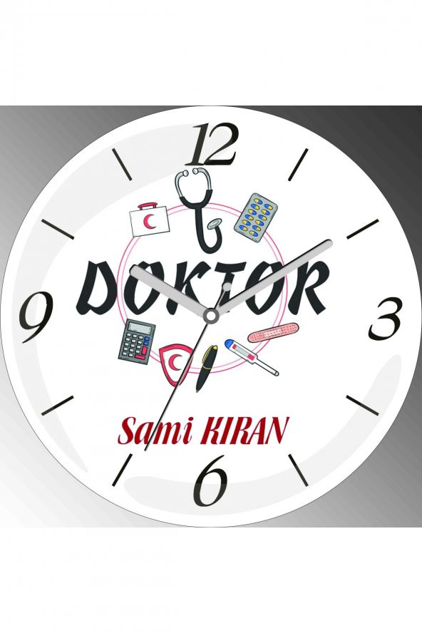 Kişiye Özel Doktor Çap 30cm  Bombeli Gerçek Cam Duvar Saati - 1