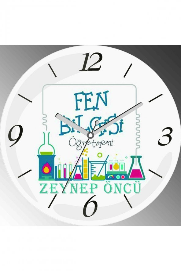 Kişiye Özel Fen Bilgisi Çap 30cm  Bombeli Gerçek Cam Duvar Saati