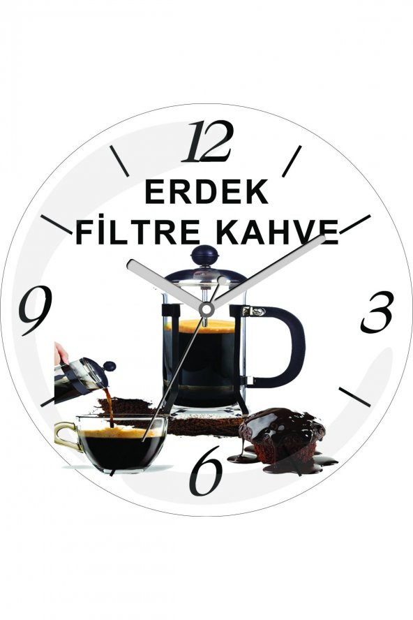 Kişiye Özel Filtre Kahve Çap 30cm  Bombeli Gerçek Cam Duvar Saati