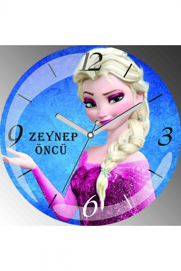 Kişiye Özel Frozen Buz Devri Mavi Çap 30cm  Bombeli Gerçek Cam Duvar Saati