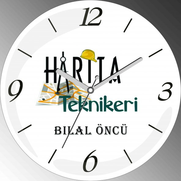 Kişiye Özel Harita Teknikeri Çap 30cm  Bombeli Gerçek Cam Duvar Saati