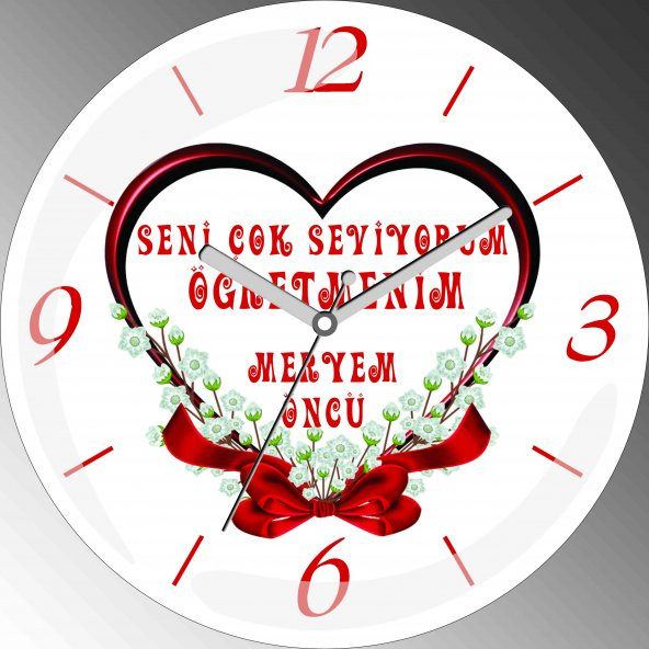 Kişiye Özel Seni Seviyorum Öğretmenim Çap 30cm  Bombeli Gerçek Cam Duvar Saati