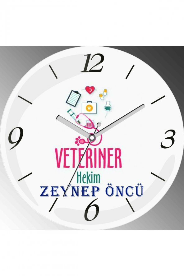 Kişiye Özel Veteriner Hekim Çap 30cm  Bombeli Gerçek Cam Duvar Saati