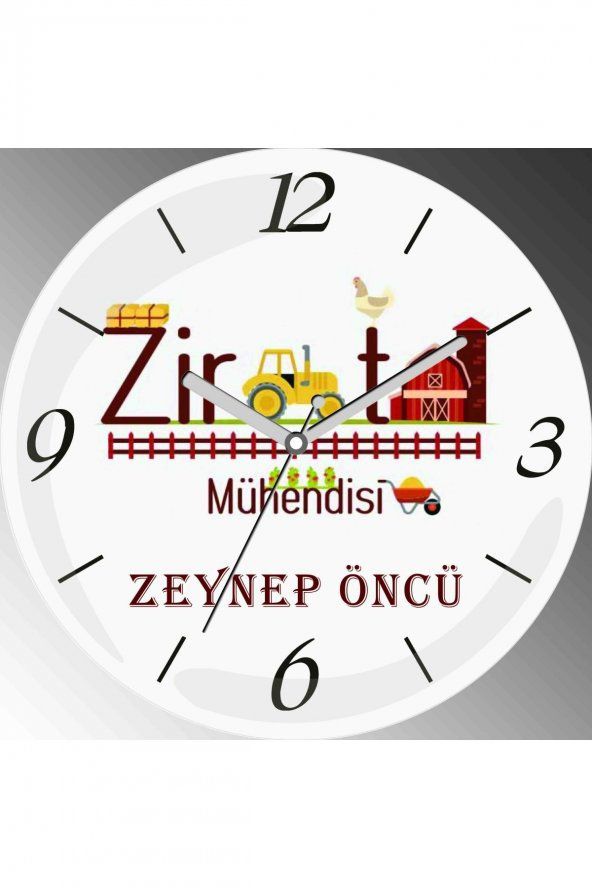 Kişiye Özel Ziraat Mühendisi Çap 30cm  Bombeli Gerçek Cam Duvar Saati