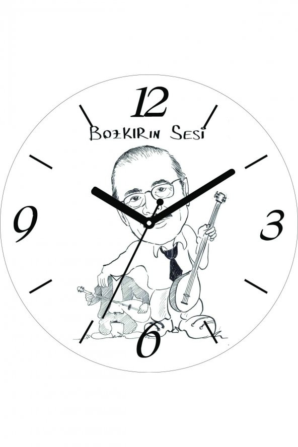 Neşet Ertaş Bağlama Bozkırın Sesi Çap 30cm Sessiz Akar Bombeli Gerçek Cam Duvar Saati