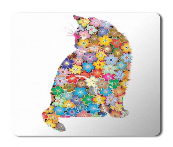 Kedi Çiçek Çiçekler İçinde Kedi Baskılı Mouse Pad Mousepad