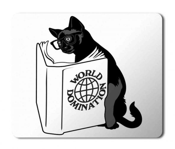 Kitap Okuyan Kedi World Domination Baskılı Mouse Pad Mousepad