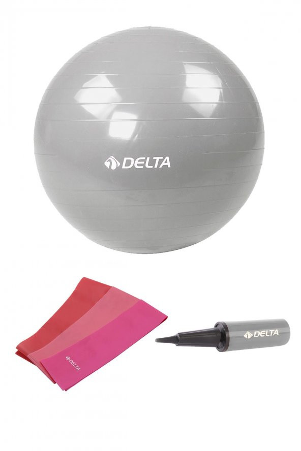 Delta 85 cm Pilates Topu 3lü Pilates Bandı Egzersiz Direnç Lastiği Pilates Topu Pompası 5li Set