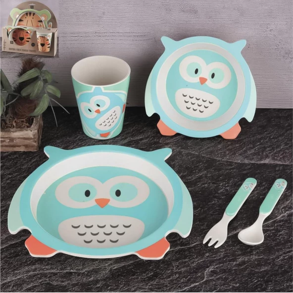 Sevimli Figürlü Bambu Mama Takımı Erkek Kız Çocuk Bebek Mama Tabağı Seti Fiber Mama Takımı 5 Parça - 4