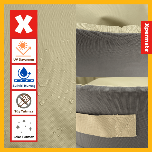 XPERMATE Sünger Simit Küçük Irk Köpek Yatağı Ve Kedi Yatağı 45 Cm Antrasit Bej XPETSNGR45SMT - 4