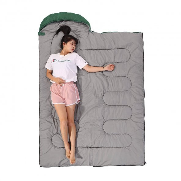 Evolite Camper Pro SQ Birleştirilebilir 2 Kişilik Uyku Tulumu - Haki - 2