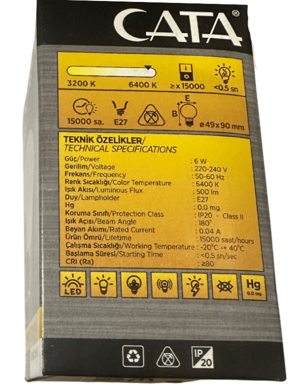 Cata CT-4232 6W 6400K (Beyaz Işık) E27 Duylu Led Ampul - 3