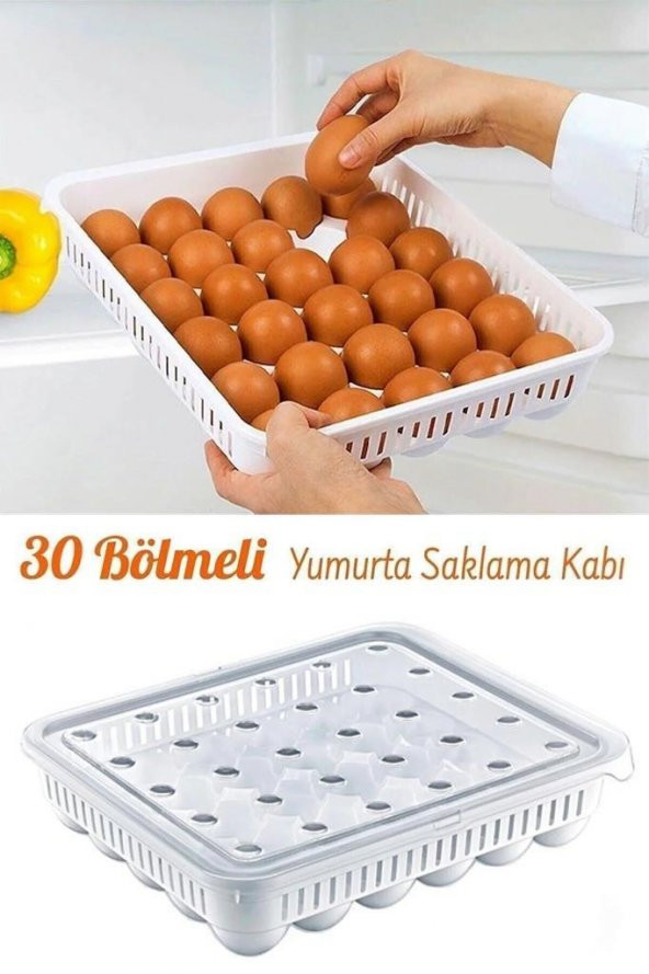30lu Plastik Kapaklı Yumurta Saklama Kabı Düzenleyici Organizeri Beyaz