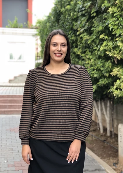 For Plus Çizgili Kazak