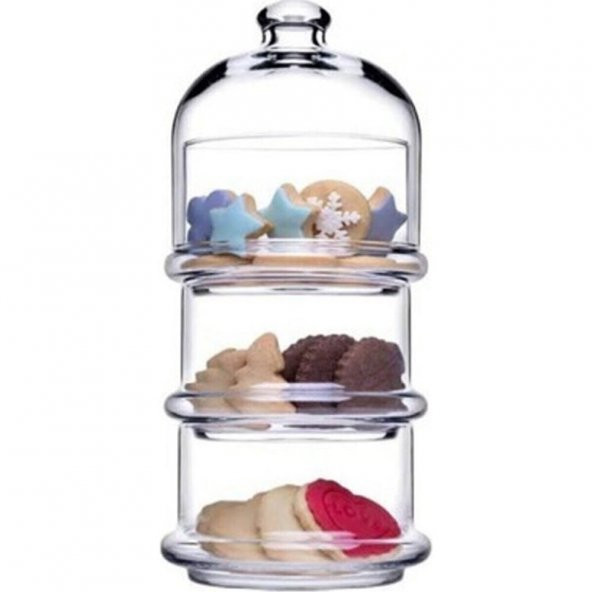 Paşabahçe Villa Patisserie Büyük Boy 3 Katlı Cam Kurabiyelik/drajelik - 1